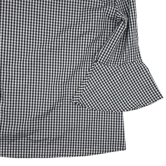 ALYX Blouse Womens XL White Black Split Bell Sleeve Checker Floral - Picture 12 of 12